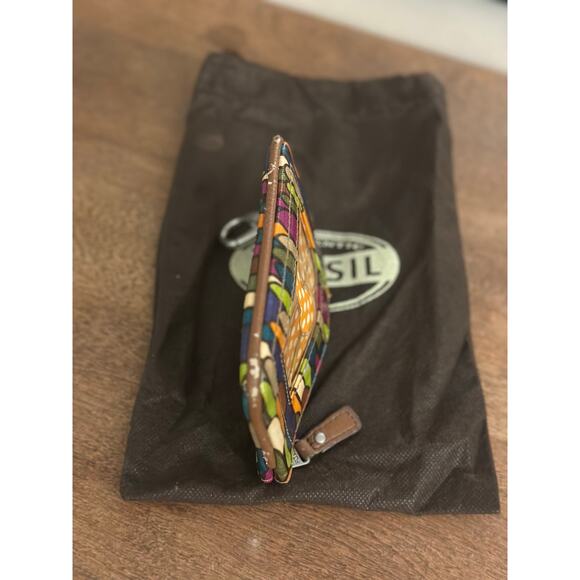 Fossil Key-Per Colorful Coated Canvas & Leather ID Holder Coin Purse Dust Cover - Picture 4 of 4